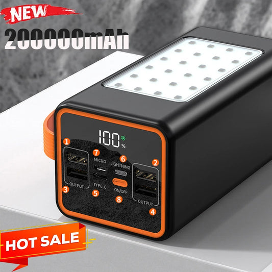 200000mAh Two-way Fast Charging 120W Portable Charger Power Bank Fast Charging External Tito C for xiaomi iPhone W/LED Light