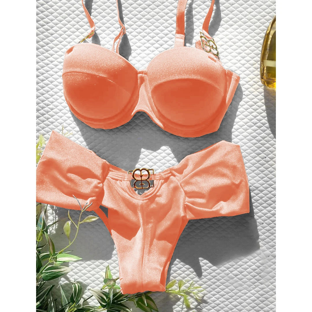2024 Sexy Leaf Print Bikini Female Swimsuit Women Swimwear Thong Push Up Bikinis Set High Waist Swimming Suits for Bathing Suit