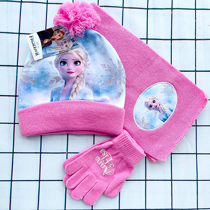 Children's Hat Glove Set Baby Boys girl Knitted Hat Elsa girls Cartoon Warm Hat Cosplay Toy Christmas Gift for Chridern cap