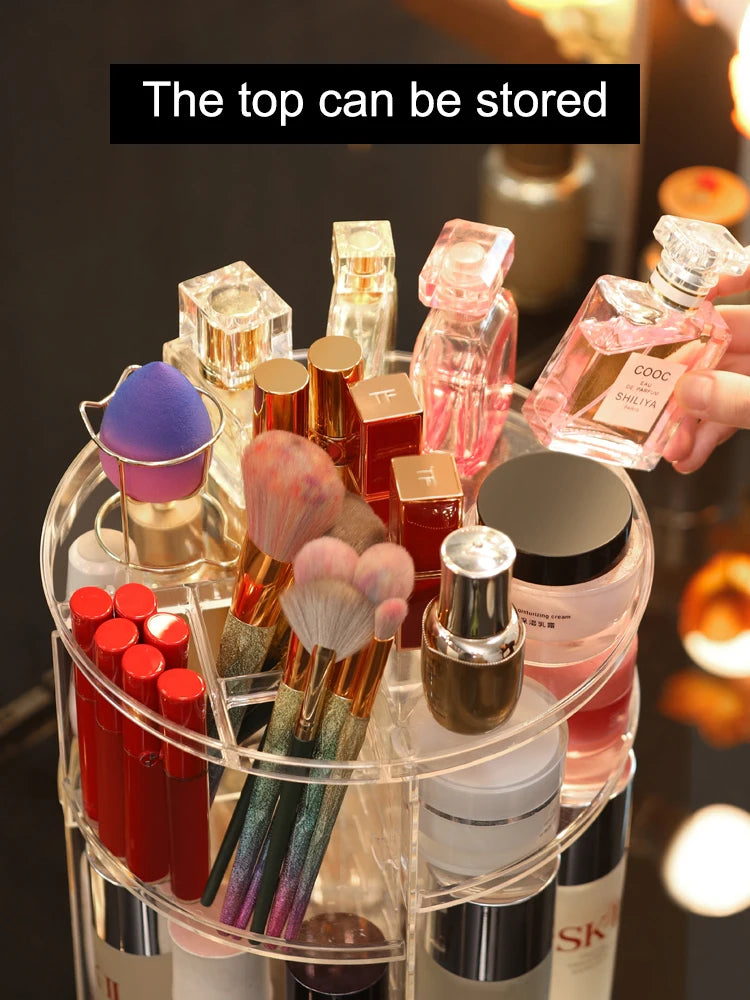 360 Degree Rotating Cosmetic Storage Rack Adjustable Layer Cosmetic Storage Rack With Slot Top Rotating Skincare Device