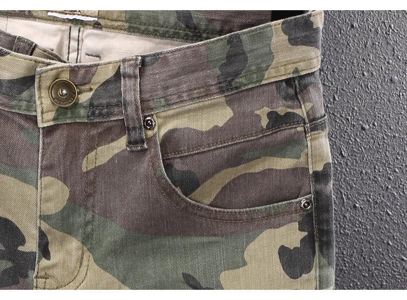 Streetwear Fashion Men Jeans High Quality Stretch Slim Fit Camo Trousers Embroidery Patch Designer Hip Hop Denim Pants Hombre