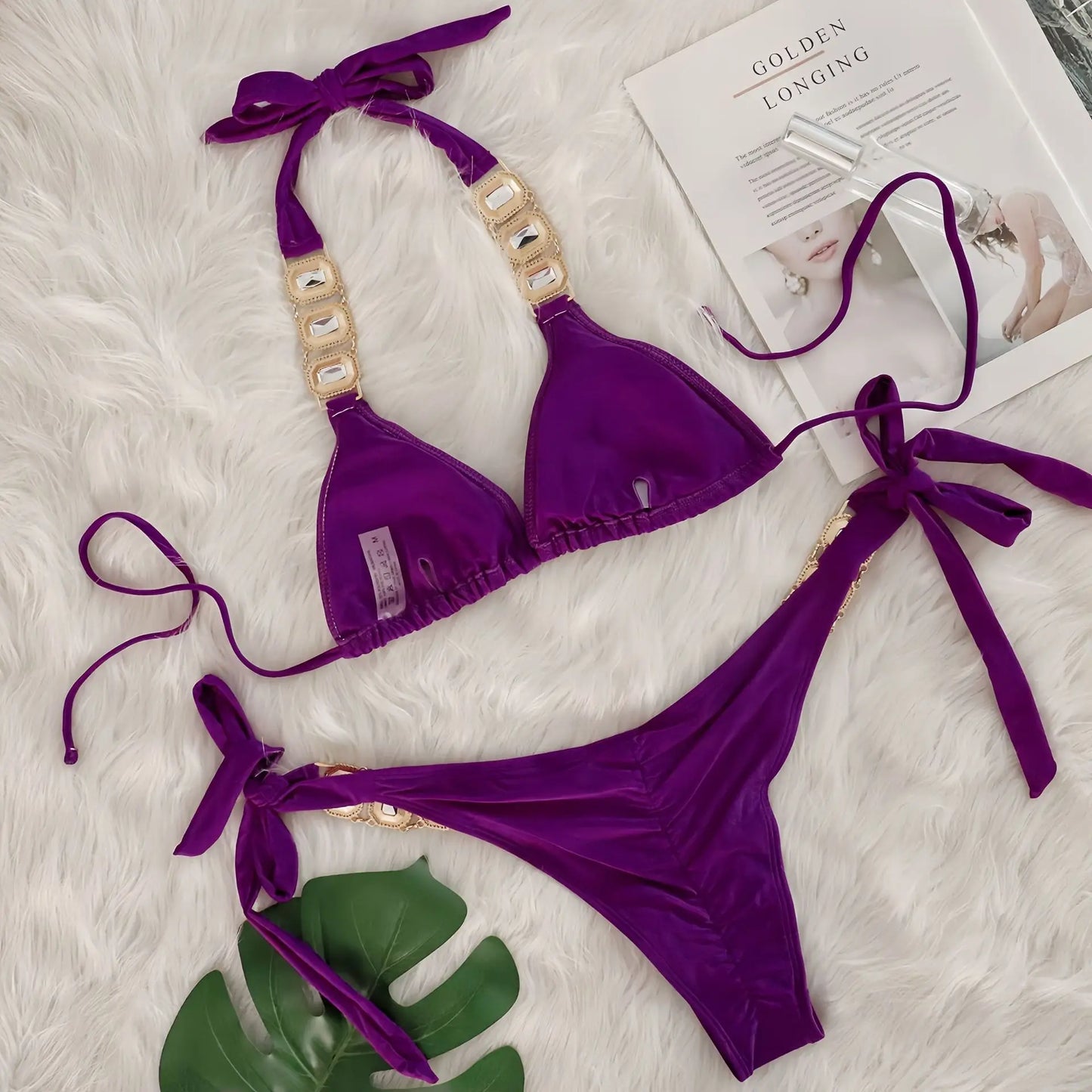 Sexy Rhinestone Bikini Set Women 2025 Luxury Pink Crystal Diamond Push Up Bandage Thong Swimsuit Beach Bathing Suit Swimwear