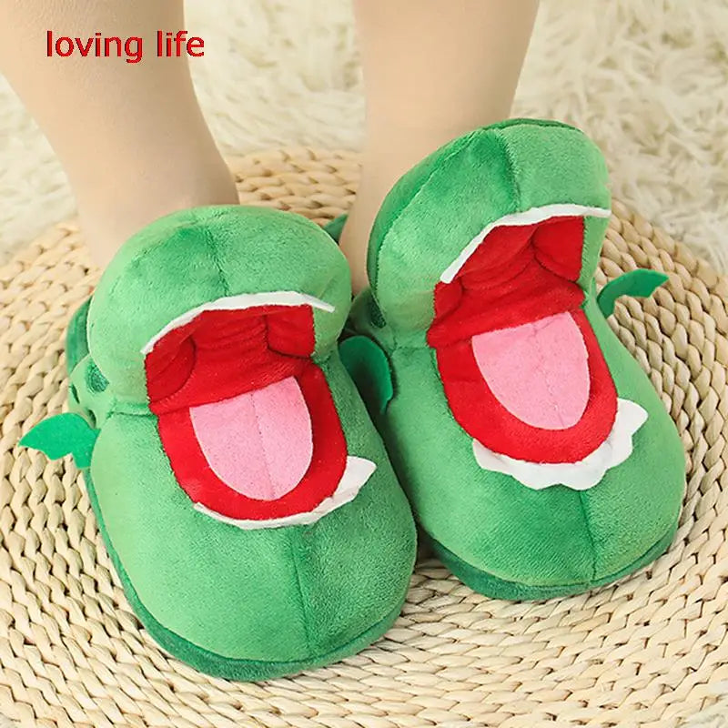 Cartoon Crocodile Cotton Slippers With Moving Mouth Funny Home Cotton Shoes Winter Walking Warm Christmas Gift For Men Women