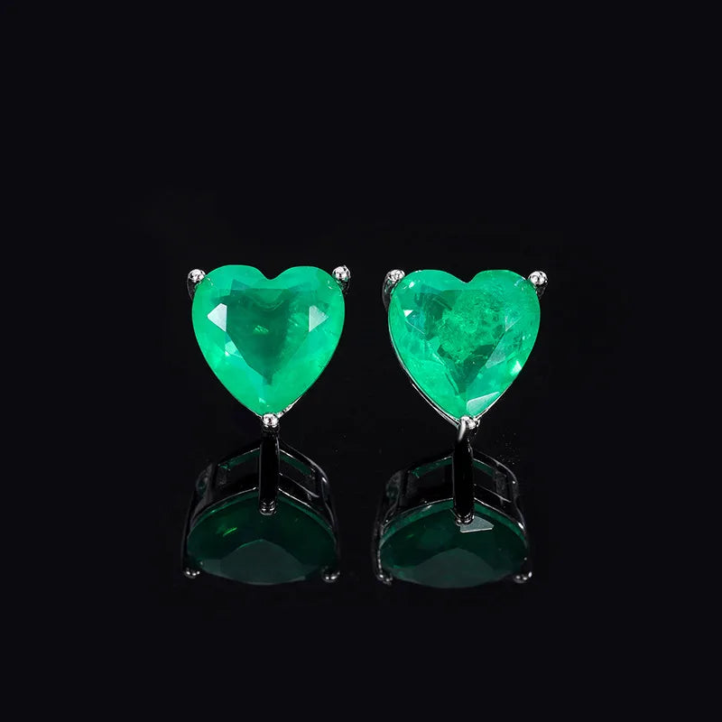 Luxury Silver Color Paraiba Tourmaline Gemstone Heart Necklace Earring for Women Wedding Dinner Party Jewelry Anniversary Gift