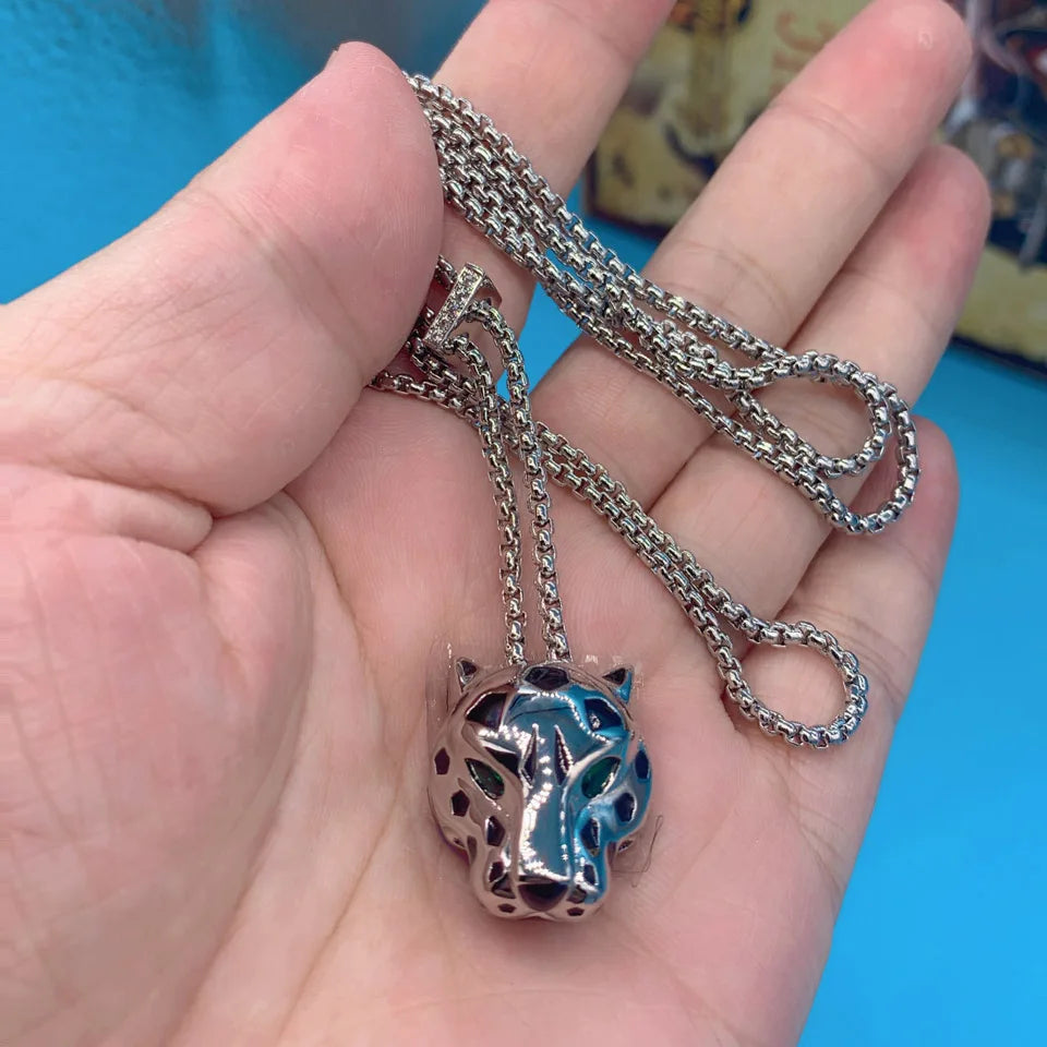 Zlxgirl Green Eye Jet leopard pendant with Earrings Jewelry Set AAA micro pave cubic zircon copper necklace sets fashion jewelry