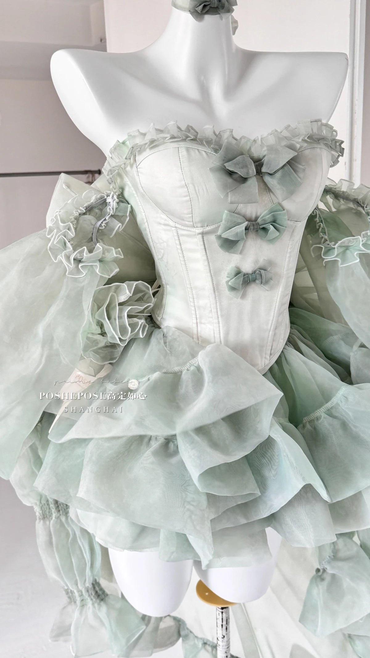 High Street Women's Mint Green Strapless Bowknot Sweet Fairy Organza Dress 2024 New Elegant Big Bow Trailing Party Wedding Dress
