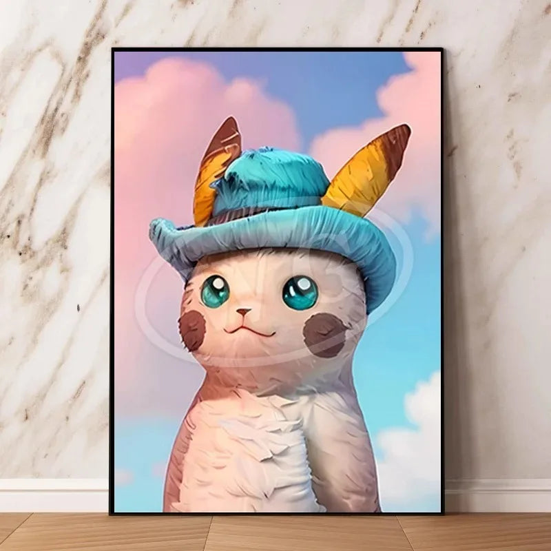 Van Gogh Museum Pocket Monster Anime Character Pikachu Canvas Painting Poster Living Room Bedroom Decoration Christmas Gift