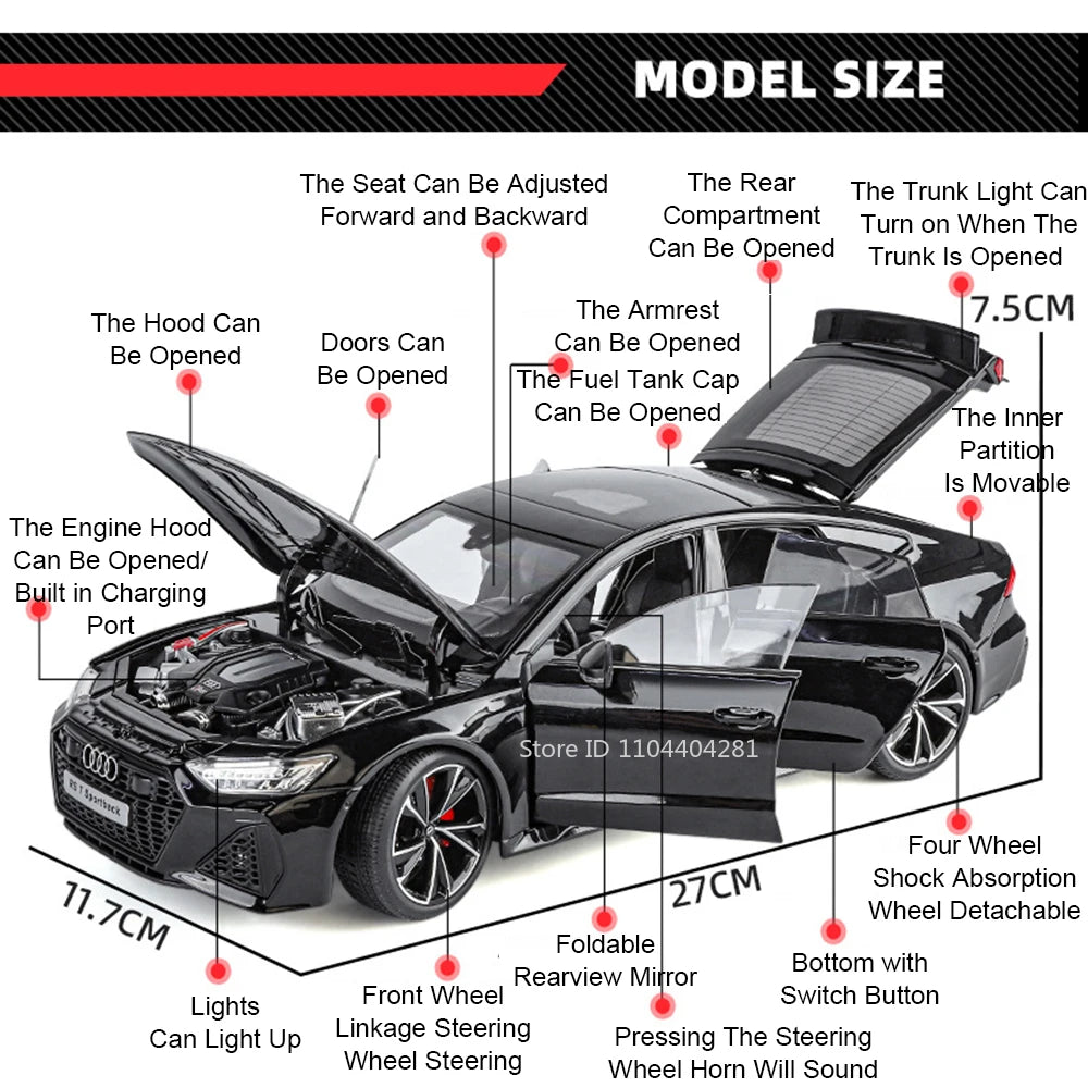 1:18 RS7 Range Rover Alloy Car Model Diecast Toy Sound Light 6 Doors Opened Shock Absorption Miniature Vehice Kid Christmas Gift