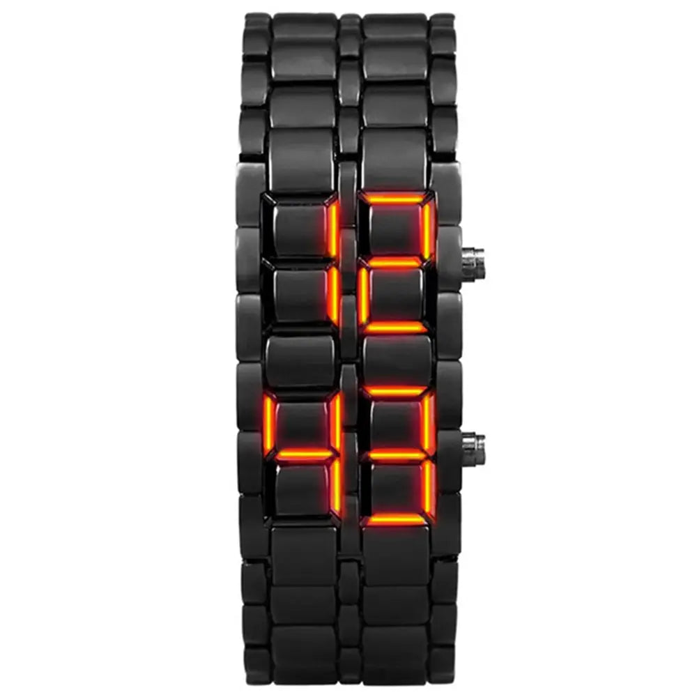 Fashion Mens Digital Lava Wrist Watch Men Black Full Metal Red Blue LED Display Watches Gifts for Male Boy Sport Creative Clock