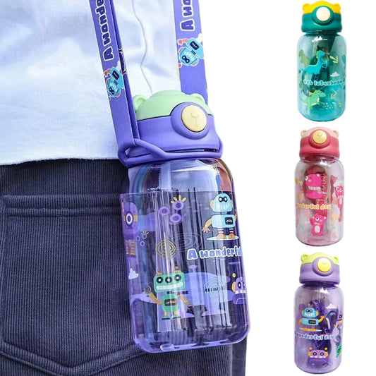 650ml Cute Kids Water Bottle with Straw Free BPA Leakproof Outdoor Portable Children's Cups School Water Bottle for Children