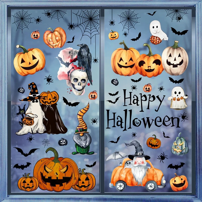 Halloween Window Sticker Halloween Theme Party Home Window Decoration Pumpkin Bat Window Stickers Trick or Treat Party Supplies