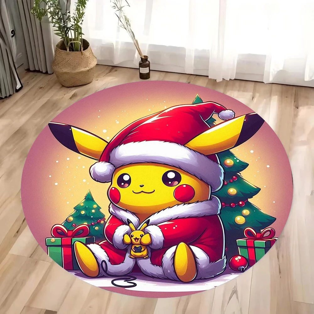 MINISO Christmas Themed Pikachu Circular Carpet Kawaii Rug Children's Anti Slip Mat Christmas Decoration Christmas Gift