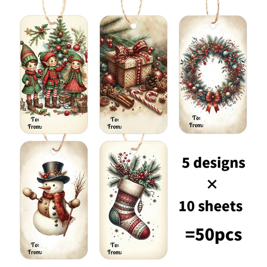 50pcs Christmas Gift Tags,Hanging Labels With Hemp Rope,Xmas Presents Wrapping Decor For Friends Family,Party Favors,Diy Crafts