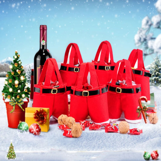2026 Merry Christmas Gift Treat Candy Wine Bottle Holder Santa Claus Suspender Pants Trousers Decor Christmas Gift Bags Cute
