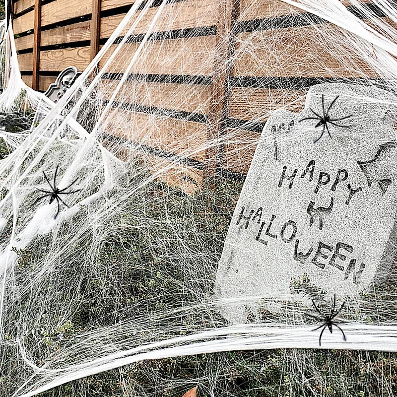 White Spider Web For Halloween Decorations Artificial Stretchy Cobweb For Halloween Scary Party Scene Decor Haunted House Props