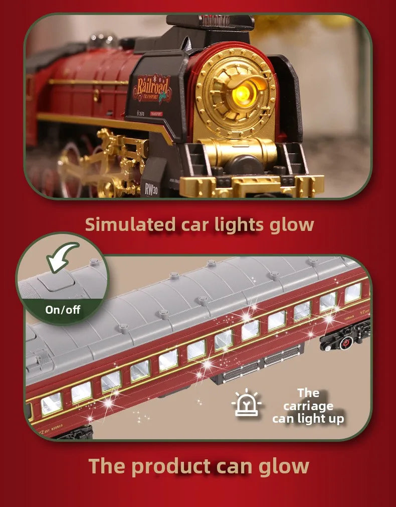 Classical Christmas Remote Control Train Toy Steam Track Sound and Light Christmas Gift Toy