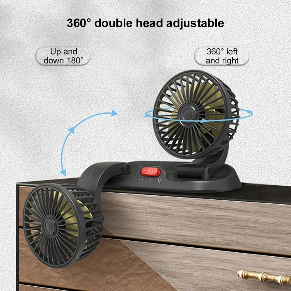 Car 5V 12V 24V Fan Cooling Car Fan Dual Head Usb Car Fan 2 Speeds Adjustable Auto Cooler Air Fan Car Accessories Wind Regulation
