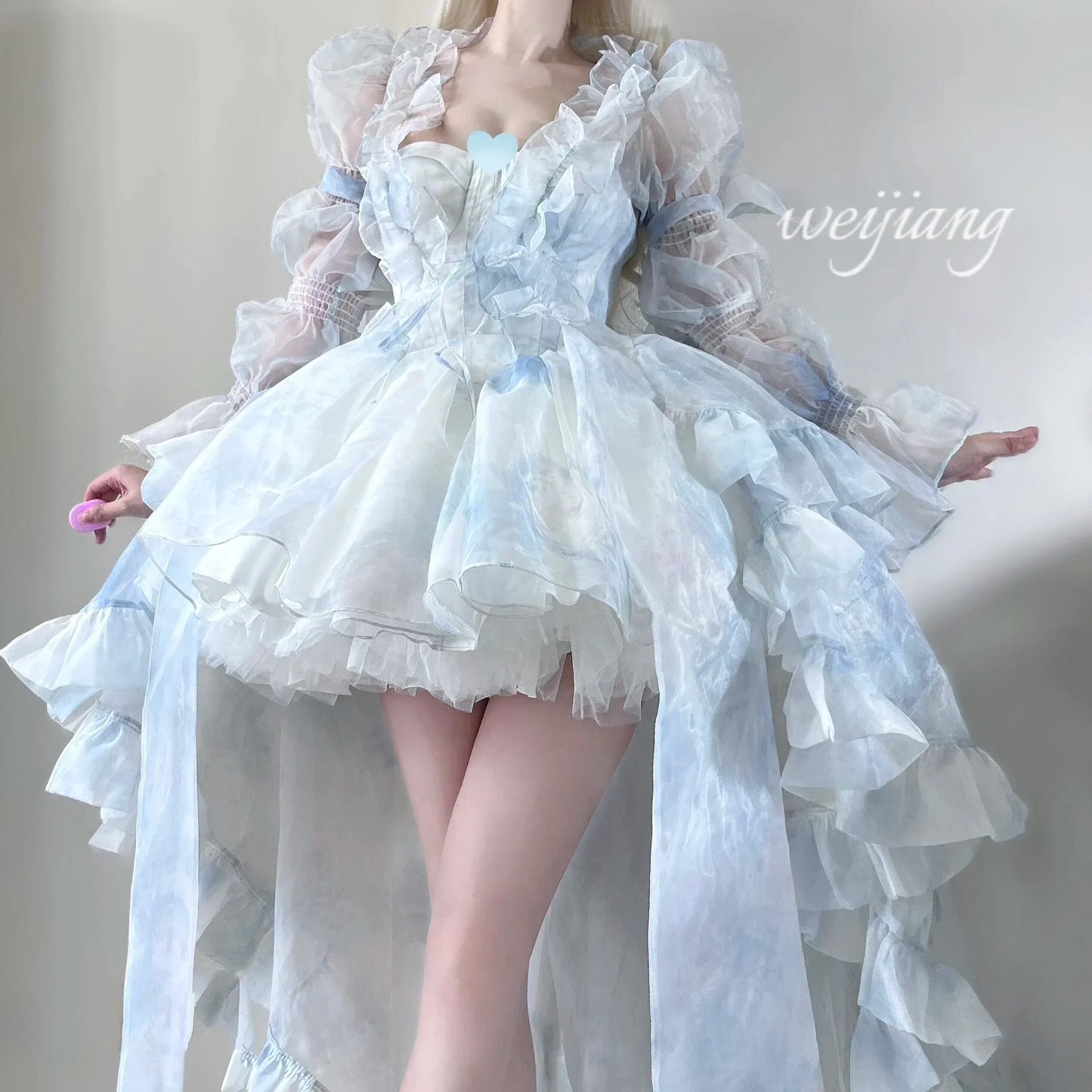 French Style Flower Wedding Dress Lolita Sweet Girl Women Fairy Tube Top Sling Dress with Long Cardigan Birthday Princess Dress