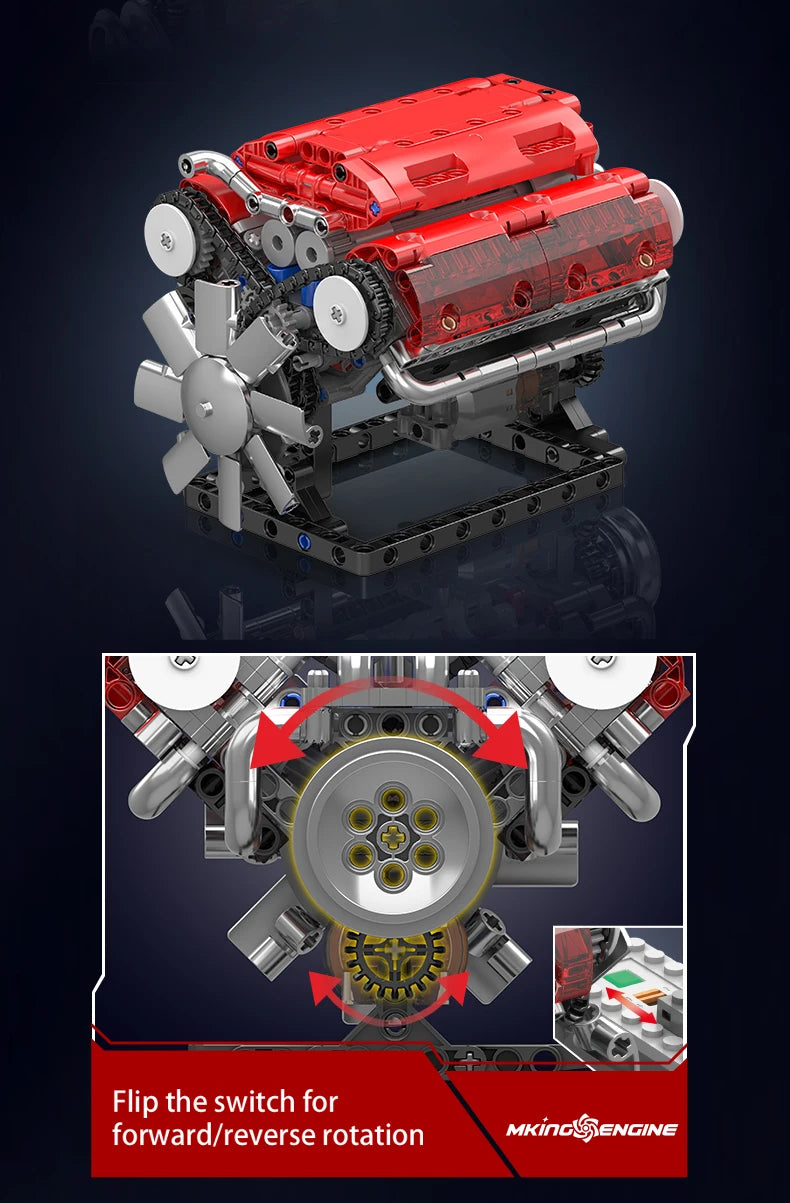 Mould King 10088 The V8 Engine Building Block Assembly Technical Car Brick Set Educational Car Engine Toys Kids Christmas Gift