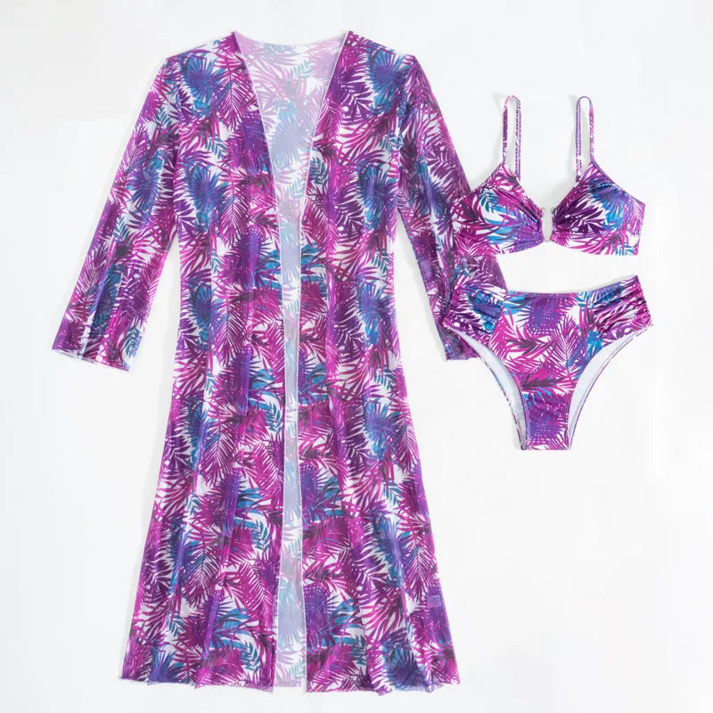 New Sexy Print Bikinis Female Swimsuits Three-Piece Women's Swimwear Beach Swim Wear High Waist Bathing Suits Pool Bather 2025