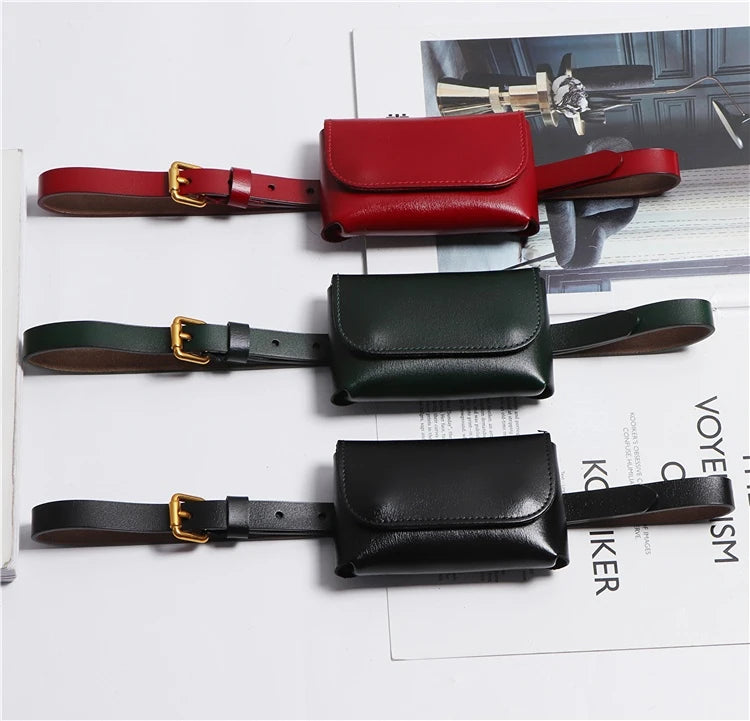 Genuine Leather Women's Thin Waistband Small Girdle Bag With Belt Korean Simple All-Match Decorative Dress Jeans Waist Belt