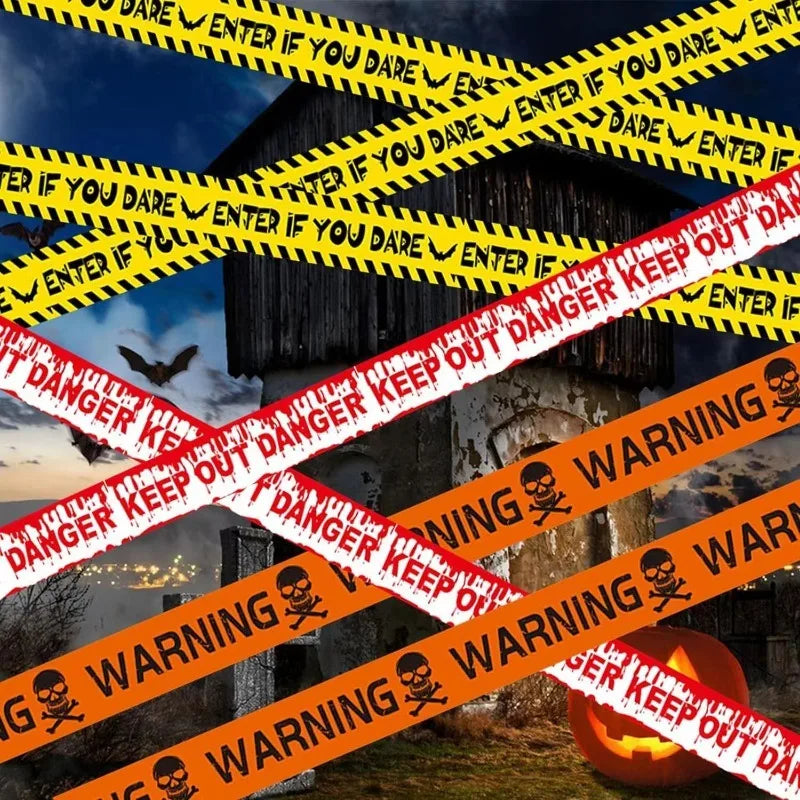 Halloween Yellow Isolation Warning Tape with Bold Danger Signs Durable Plastic Material for Yard Haunted House Party Decoration