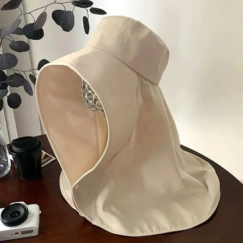 Summer Large Shawl Sun Protection Hat For Women Beach Travel Anti-UV Sunshade Fisherman Hat Wide Brim Sunscreen Ponytail Cap