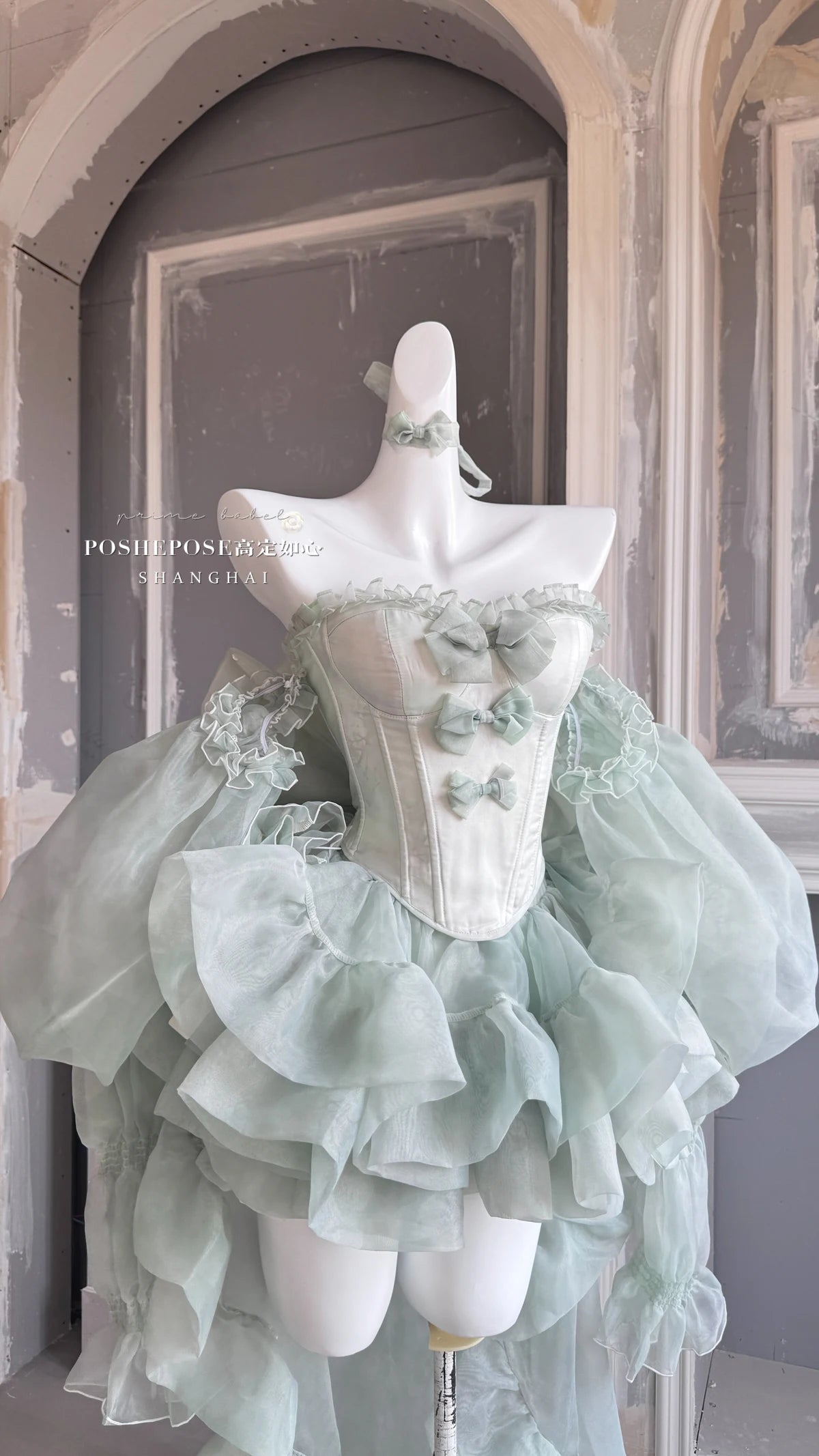 High Street Women's Mint Green Strapless Bowknot Sweet Fairy Organza Dress 2024 New Elegant Big Bow Trailing Party Wedding Dress