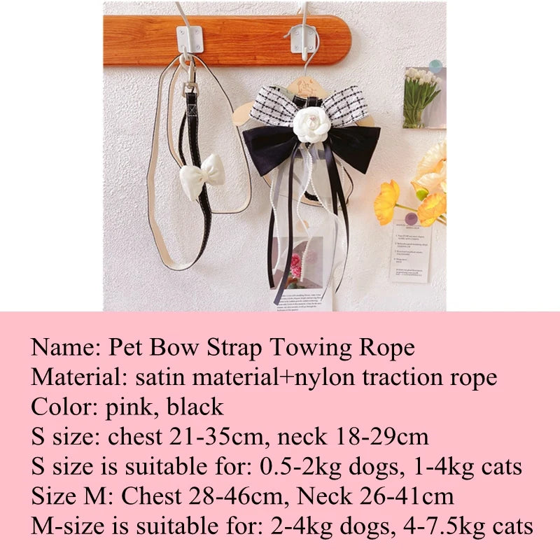 New Pet Cat Dog Traction Suit Fashion Luxury Flowers Bow lace Chest Back Traction Rope Advanced Flower Clothes Dog Walking Rope