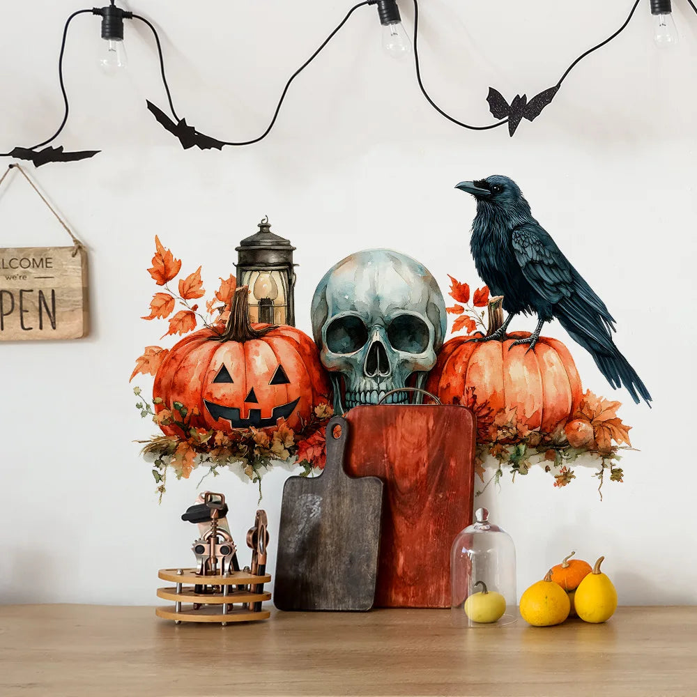 Halloween Pumpkin, Skull, Blackbird, Maple Leaf, Home Decoration, Wall Stickers, Self-adhesive Stickers