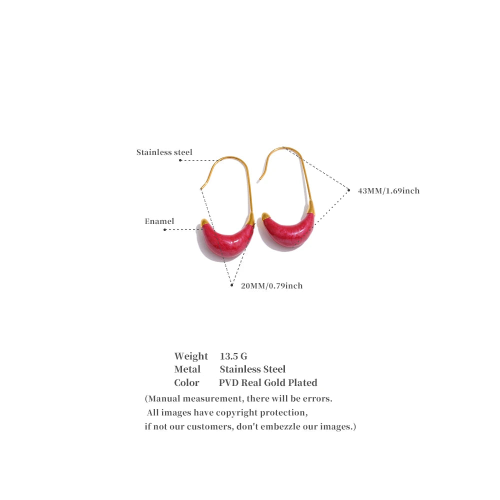 Yhpup New Popular Red White Enamel Metal U Shape Geometric Hoop Earrings for Women Stainless Steel Exquisite Daily Jewelry Gift