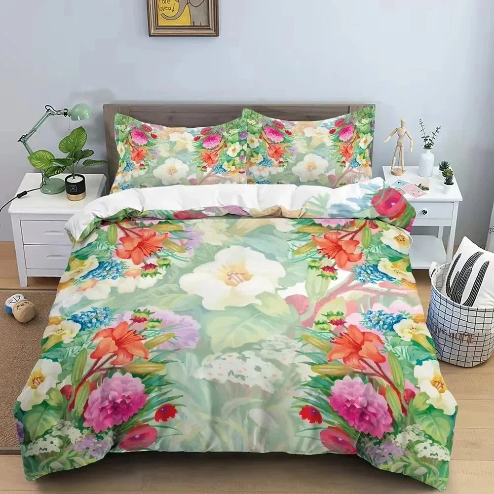 3D Butterfly Flowers Duvet Cover Luxury Home Bedding Set 3 Piece Set with 2 Pillowcases Zipper Family Colleague Christmas Gift