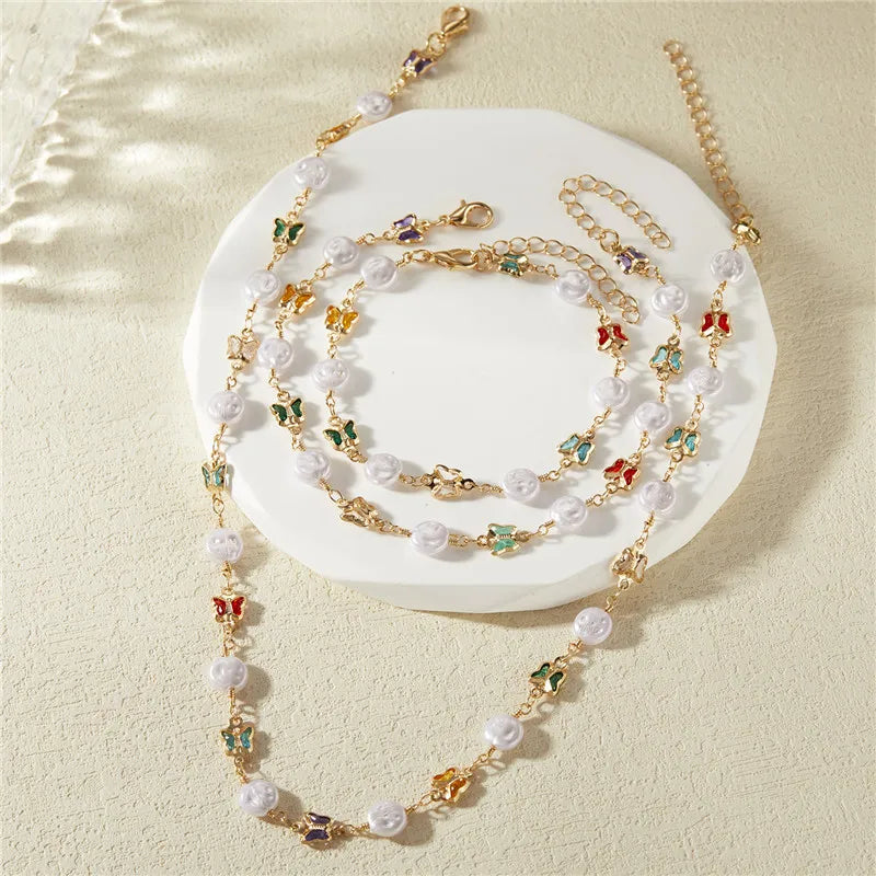 Exquisite Boho Candy Color Heart Shaped Crystal Bracelet for Women Fashion Charm Zircon Butterfly Pearl Metal Chain Bracelets