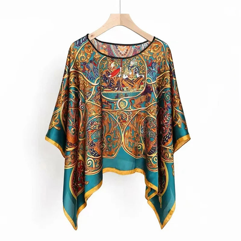 2024 Shawls Summer Beach Sexy Women Fashion Print Chiffon Smock Bikini Cover Up Loose Blouse Sunscreen Comfortable Poncho Hot