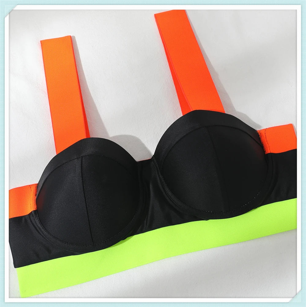 Solid Bandage Bikini Women Push Up Swimsuit Sexy Swimwear Female Brazilian Bathing Swimming Suit Bather Splicing Color Beachwear