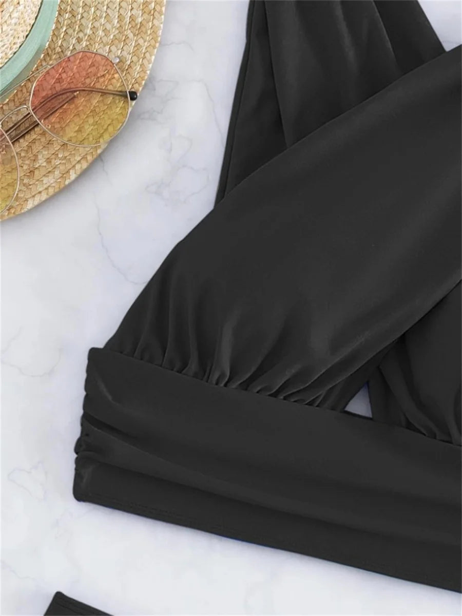 Sexy Black Blue Bikinis Sets Women Halter Cross Hollow Out Push Up High Waist Swimsuit 2025 Bathing Suit Two Piece Swimwear