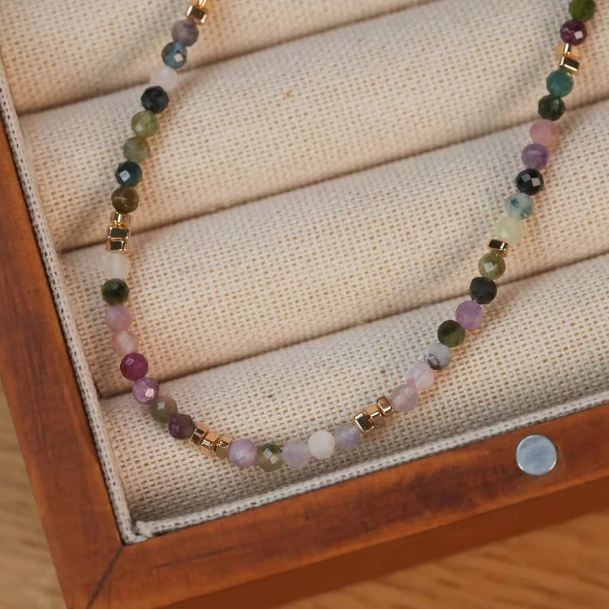 Fashion Colorful tourmaline natural stone bead necklace titanium steel accessories suitable for travel birthday parties