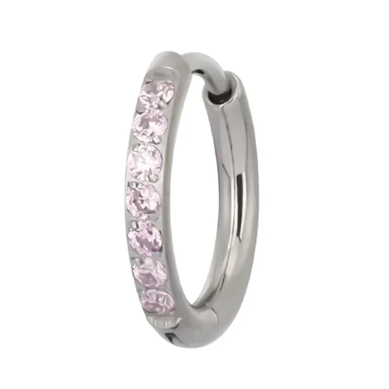 ASTM F136 Titanium PIERC Nose Ring Ear Tragus Hinged Segment Clicke Hoop CZ Paved Side Earring Large Size 8mm-14mm Body Piercing