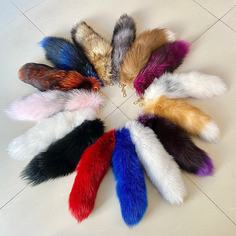 Naturally Fashion Fox Tail Keychain Wolf Tail Fur Tassel Bag Tag Black And Brown Charm Keyring Pom Pom Holder Strap Chain Gifts