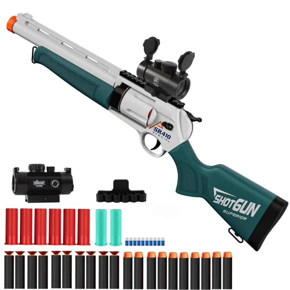 Soft Bullet Toy Guns Foam Revolver Blaster with Sight, Educational Outdoor Shooting Game Shotgun Model for Kids Christmas Gift