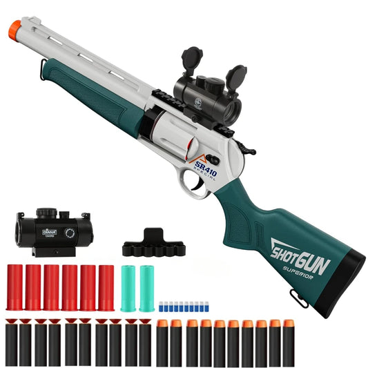 Soft Bullet Toy Guns Foam Revolver Blaster with Sight, Educational Outdoor Shooting Game Shotgun Model for Kids Christmas Gift