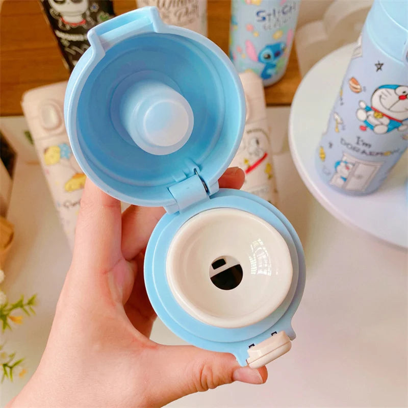 MINISO 420ML Thermos Coffee Cup 304 Stainless Steel Water Bottle Cute Cartoon Pattern Student Drink Bottle Girl Gift Water Cup