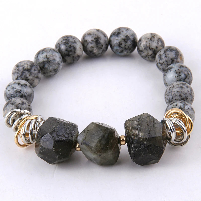 Fashion 10mm Popular Beautiful Women Natural Elastic Bracelet Chain Stretch Big Punk Stone Bead Bracelet
