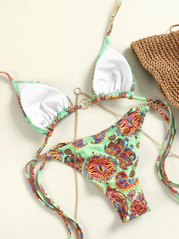 Print Bikini Set Sexy Swimwear Bandage Bikinis For Women Printed Bathing Suits Low Waist Beachwear 2025 Swimsuits