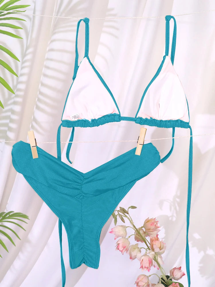 Miyouj New Swimsuit Solid Color Bikinis 2024 Two Piece Suit Women Swimwear Bandage  Bathsuit Low Waist Bathwear Triangle Biquini