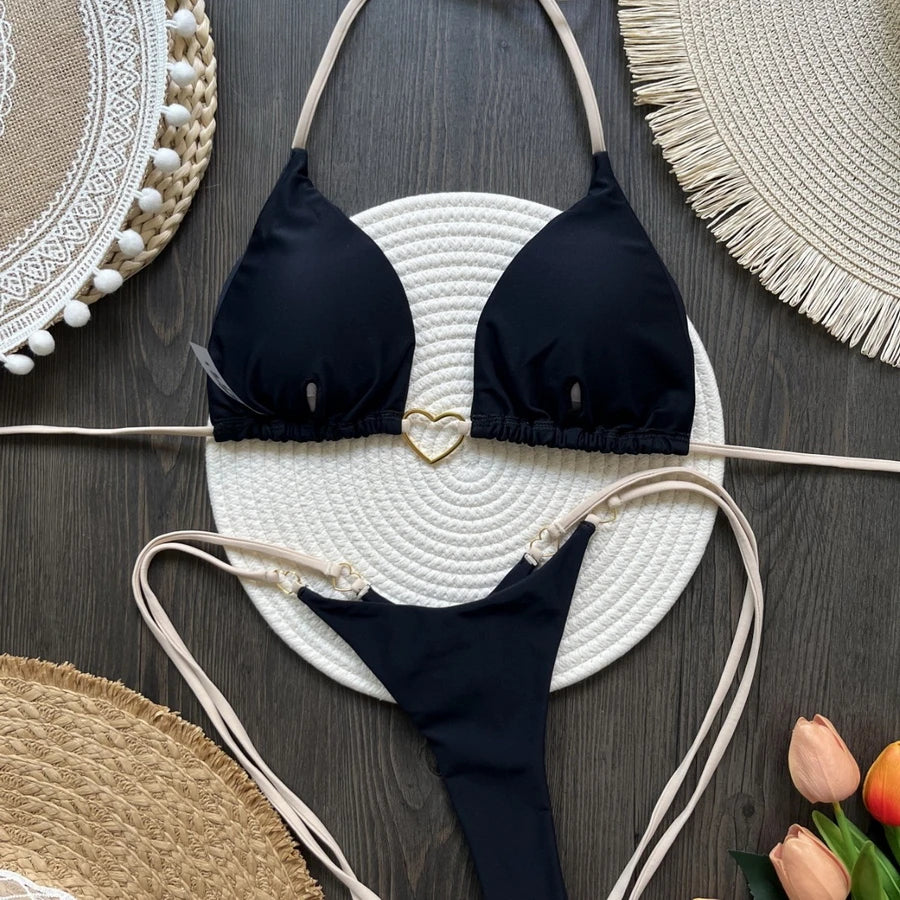 Para Praia 6 Colors Solid Brazilian Bikini Micro Swimwear T-back Swimsuit Women Sexy Biquini 2025 Thong Bikini Set Bathing Suit