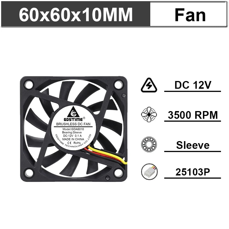 Gdstime 60mm 6cm Brushless Cooler USB 2Pin 3Pin DC 5V 12V 24V Fan 60x10mm 6010 Dual Ball for Computer Pc Cpu Case Cooling Fan