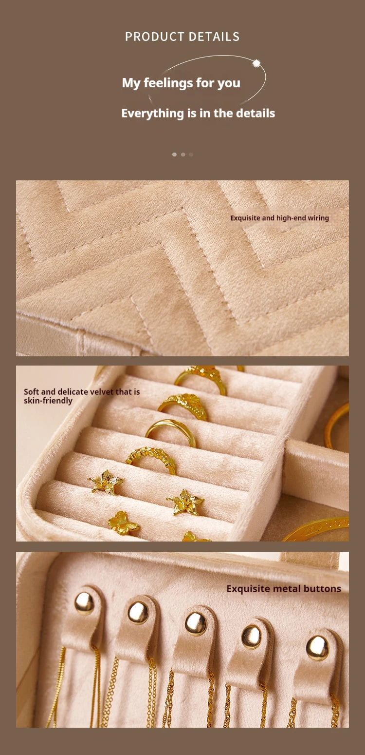 Flannel jewelry storage box Large capacity retro jewelry storage box Earrings Necklace storage box