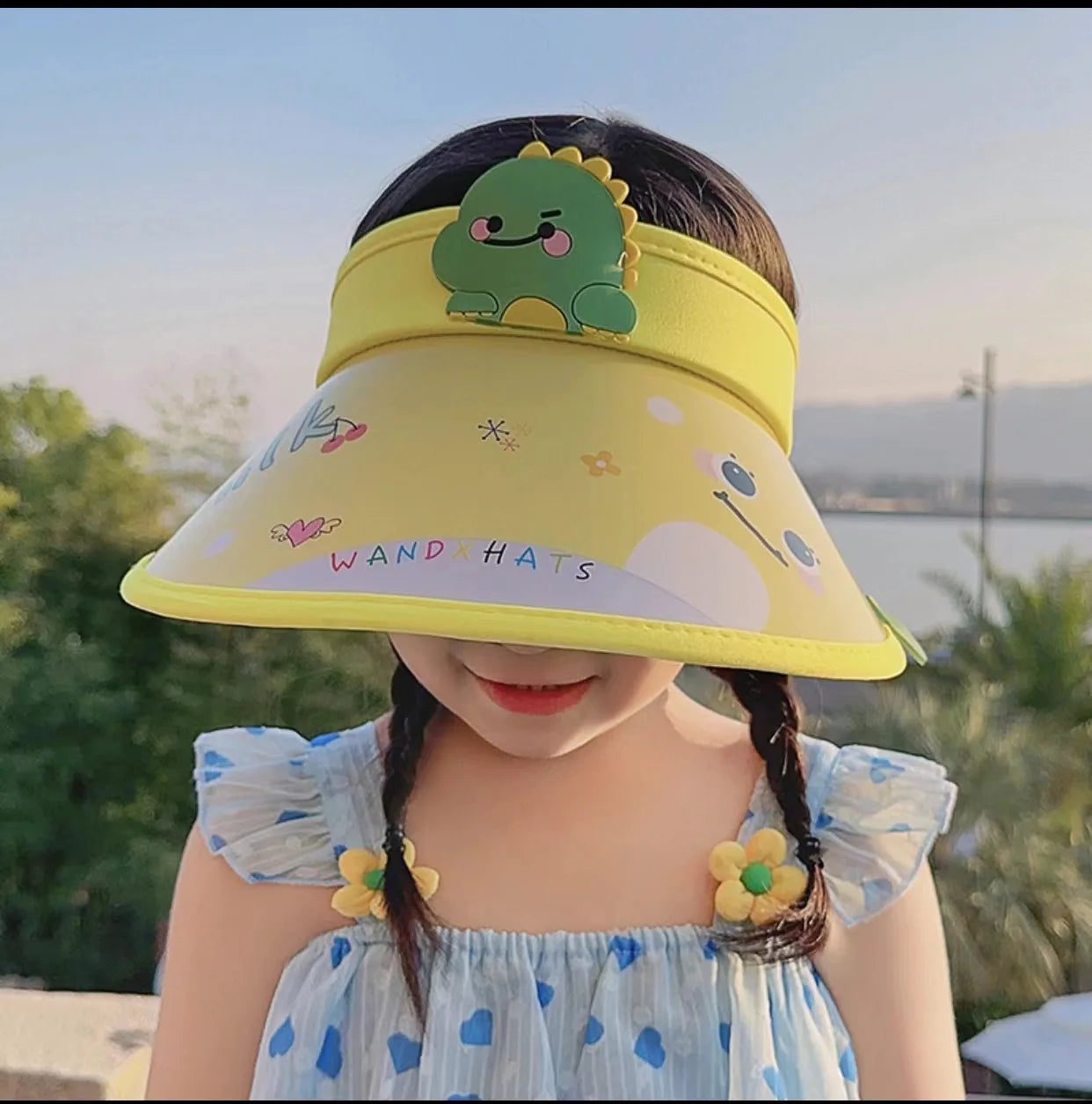 Children's Summer Sun Hat with Fan Sun Protection Hat Cartoon Outdoor Sun Protection Hollow brim Open Top Sun Protection Hat