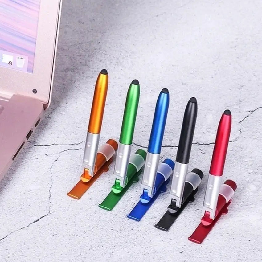 2025 4 In 1 Multifunction Ballpoint Pen With Led Light Folding Phone Holder Touch Screen Stylus Office School Student Stationery
